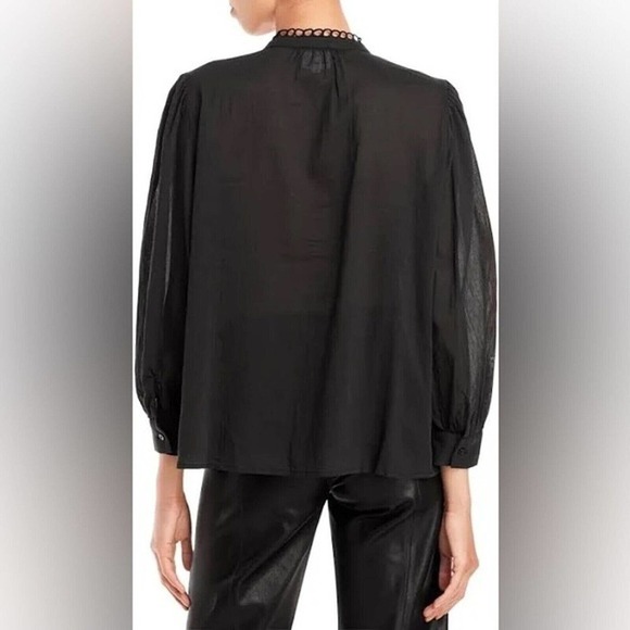 Anthropologie We are Sundays Cora Sheer Gauze/Cotton Blouse Black L MSRP $172.00 - Picture 2 of 6